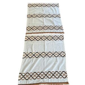 Set of 2 Handmade Vintage Embroidered Curtains Retro Brown Boho Curtains